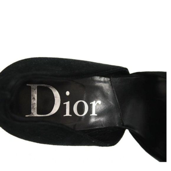 CHRISTIAN DIOR Black Suede Semi Plat Open Toe Pumps Size 6 - Picture 6 of 7